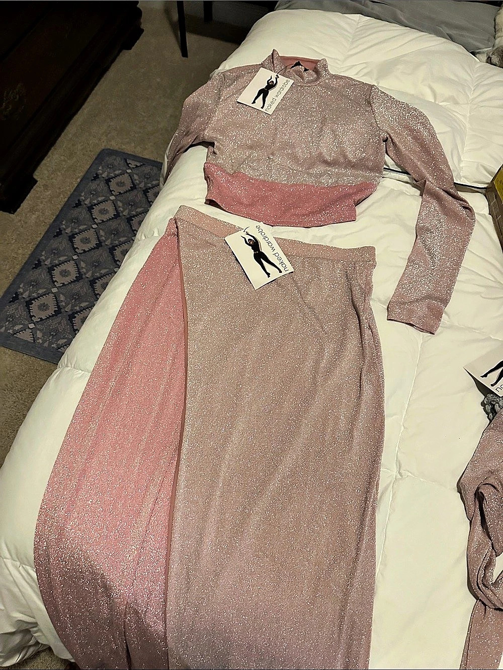Naked Wardrobe Pink Sparkle Long Sleeve skirt and top
